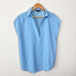 Adolfo Dominguez XS Blue Sleeveless Collared Top Blouse Womens